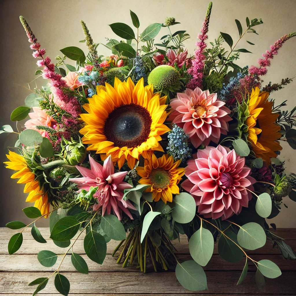 Bukiet z słoneczników i dalii